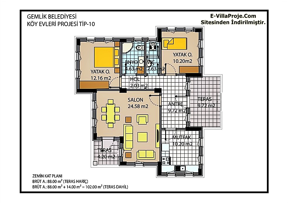 Balıkesir Gemlik Belediyesi Köy Evleri Projesi (Plan ve 3D Görüntüler)