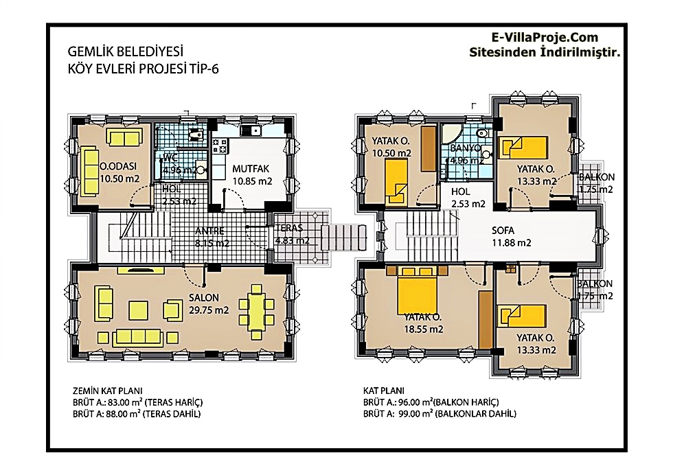 Balıkesir Gemlik Belediyesi Köy Evleri Projesi (Plan ve 3D Görüntüler)